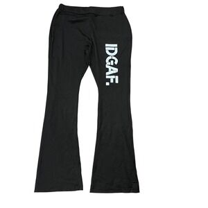 IDGAF Graphic Flare Pants Women XXL Black Stretch Streetwear